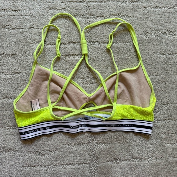 ✨ Victoria's Secret Lace Bralet Neon Yellow Sexy Strappy Back Bra - Picture 3 of 6